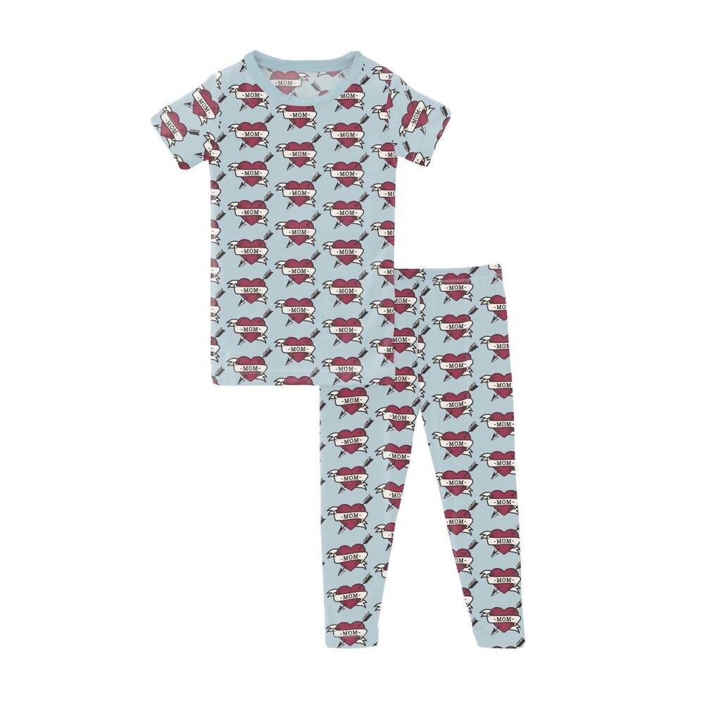 NEW KICKEE boy's short sleeve pajama set in mom tattoo